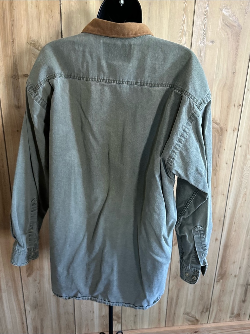 Men's Green Corduroy-Collar Hunting Fishing Outdoor Shirt Jacket - Picture 7 of 8